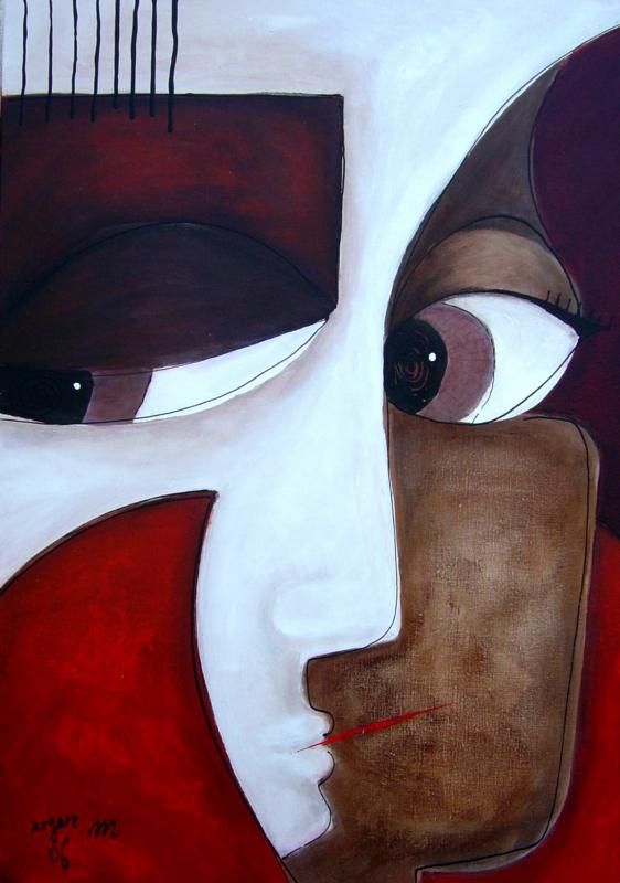 2006 visage au col rouge 92 x 65 acrylique sur toile