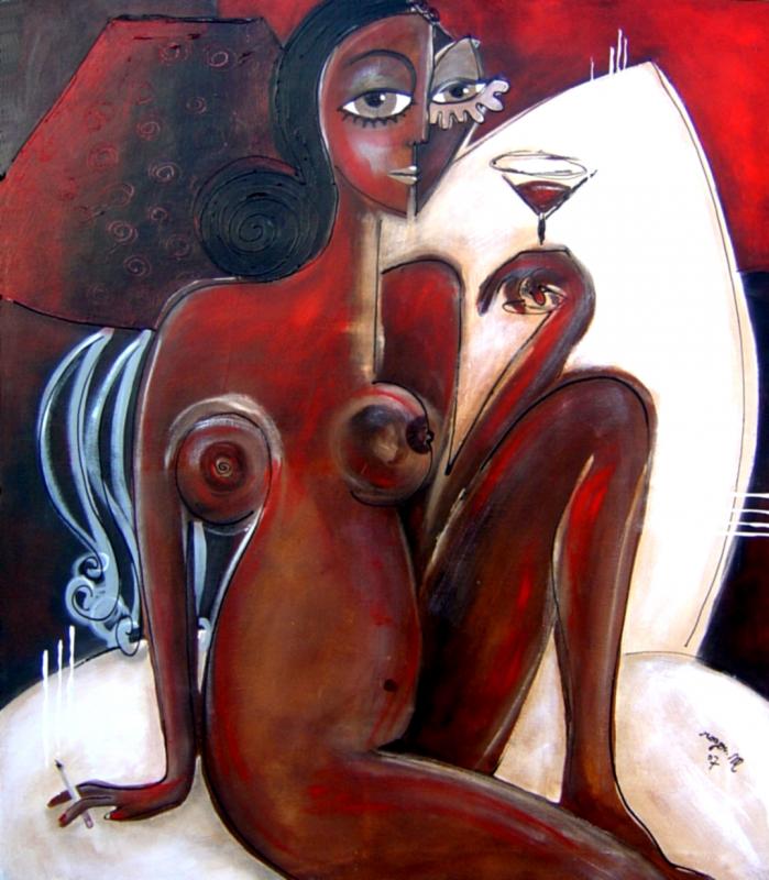 2007 femme ombree rouge 120 x 100 acrylique sur toile