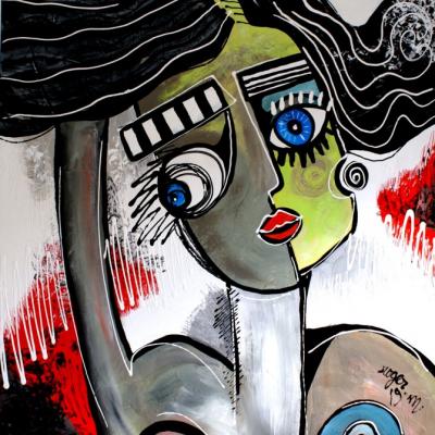 2019 cheveux au vent arylique sur toile 80 x 80 cm