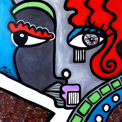 2016 la femme rousse 80 x 80 acrylique sur toile 1